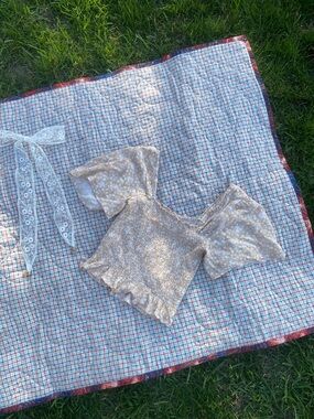 Floral Puff Sleeve Cropped Top - Beige